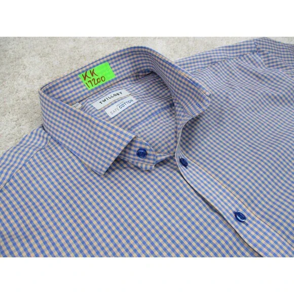 Twillory Shirt Mens Extra Large Tailored 17.5 36 37 Orange Blue Check Button Up - Picture 5 of 12